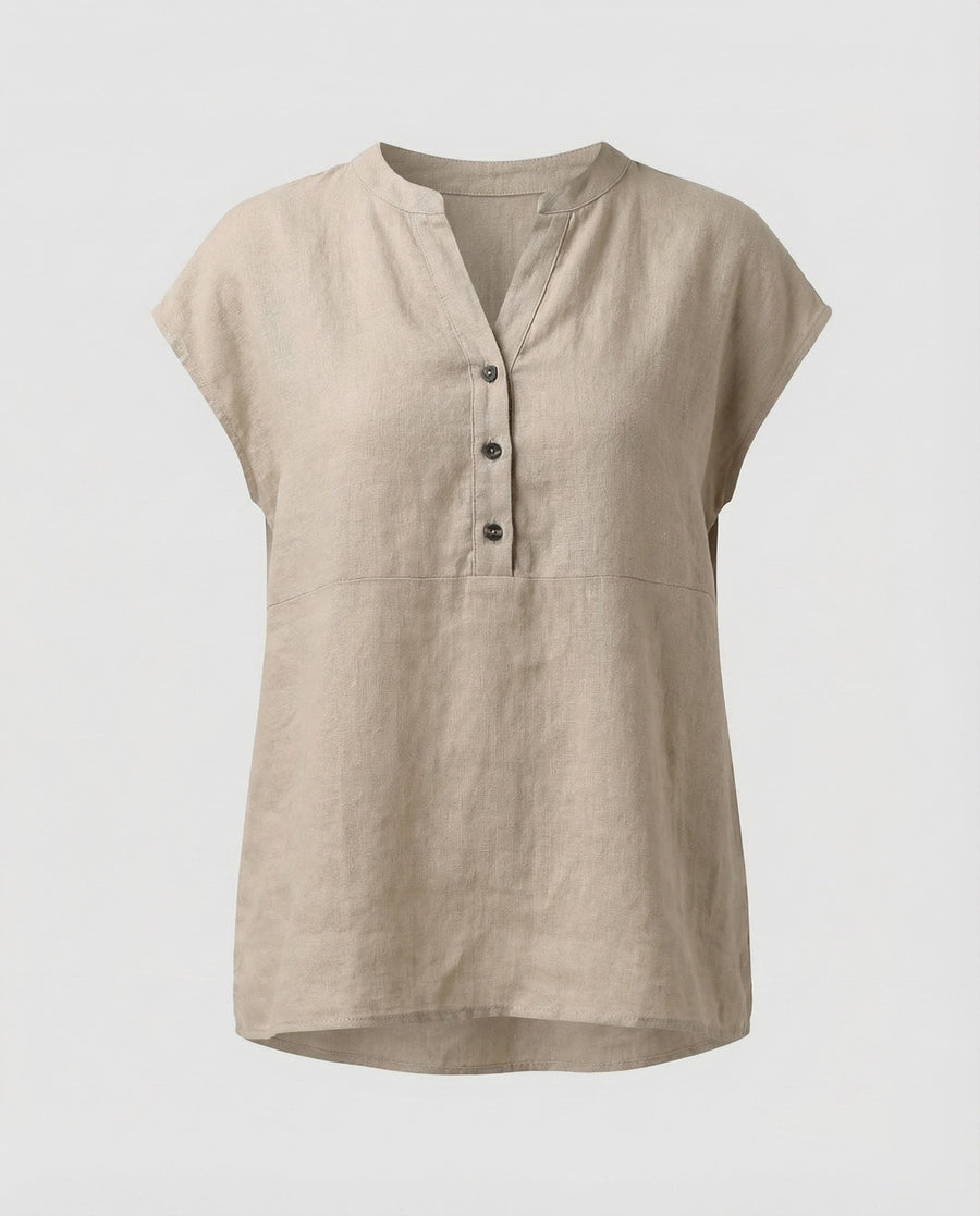 Sigrid Linen Blouse with Sleeveless in Khaki