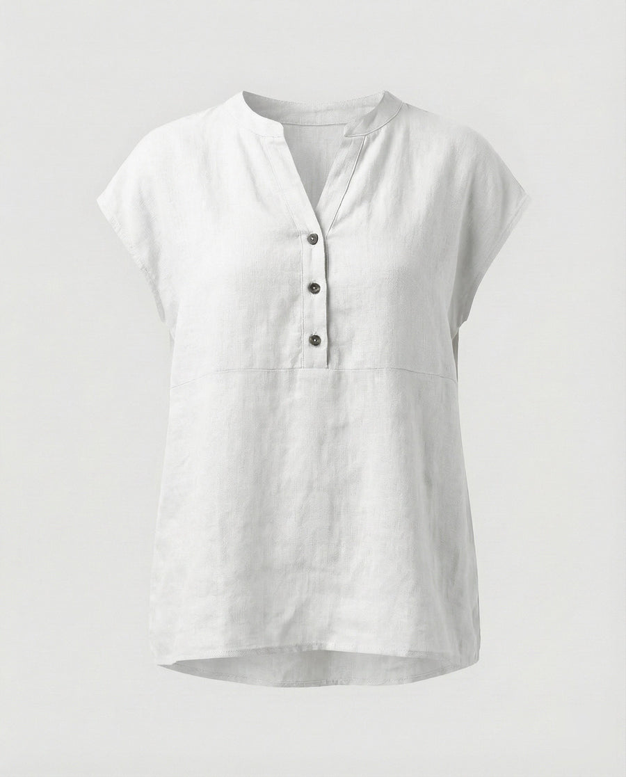 Sigrid Linen Blouse with Sleeveless in White