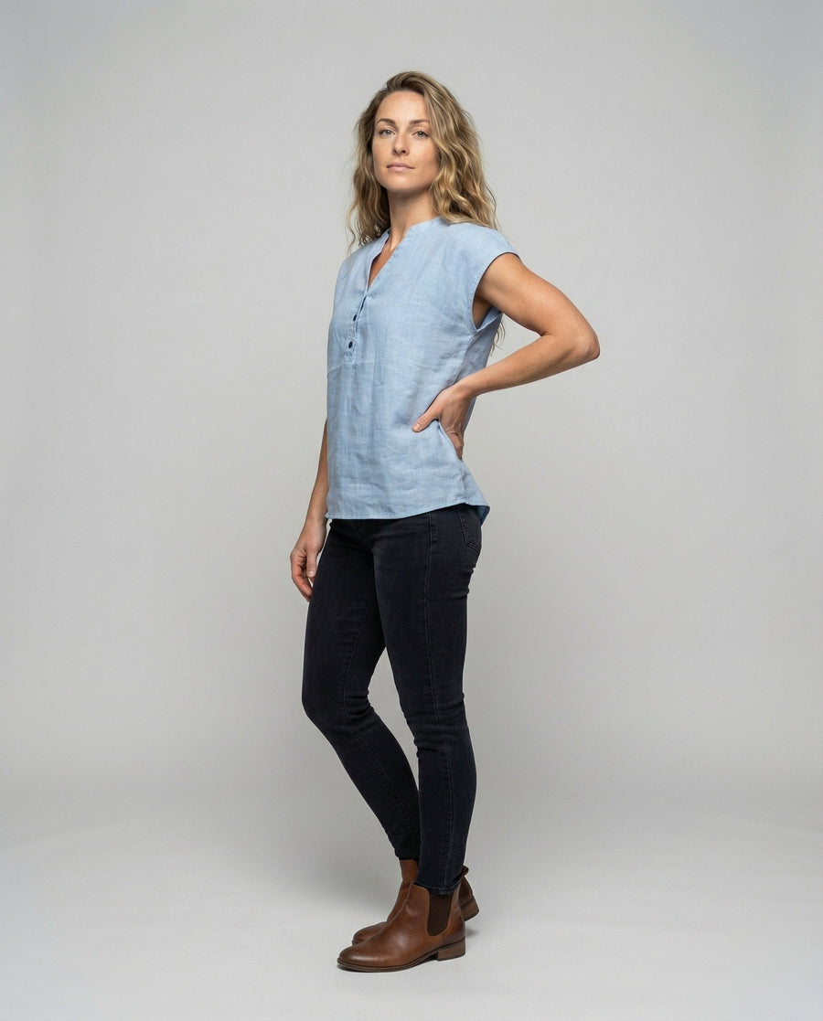 Sigrid Linen Blouse with Sleeveless