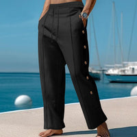 Silas Trousers with Button Front and Wide Leg in Black