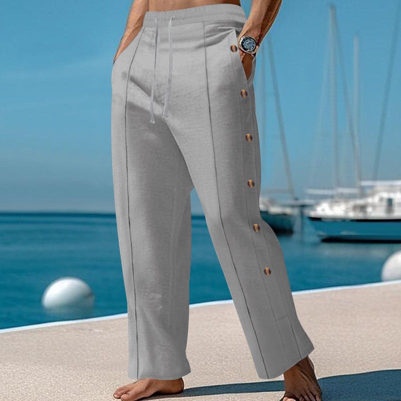 Silas Trousers with Button Front and Wide Leg in Grey