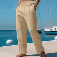 Silas Trousers with Button Front and Wide Leg in Khaki