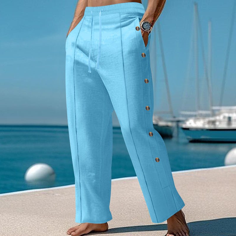 Silas Trousers with Button Front and Wide Leg in Light Blue