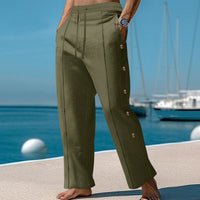 Silas Trousers with Button Front and Wide Leg in Olive