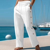Silas Trousers with Button Front and Wide Leg in White