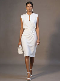 Silvaine Women's Sleeveless Formal Midi Dress in White
