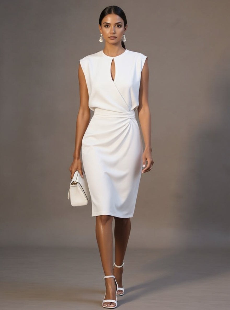 Silvaine Women's Sleeveless Formal Midi Dress in White