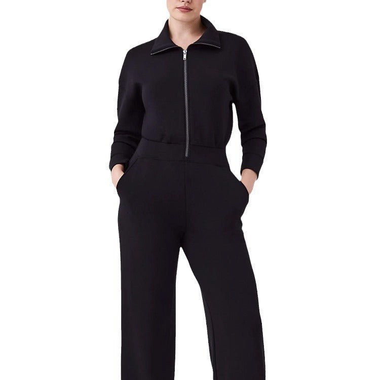 Simone Elegant Jumpsuit with Stand Collar and Zip Front