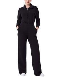 Simone Elegant Jumpsuit with Stand Collar and Zip Front in Black