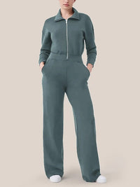 Simone Elegant Jumpsuit with Stand Collar and Zip Front in Sky Blue