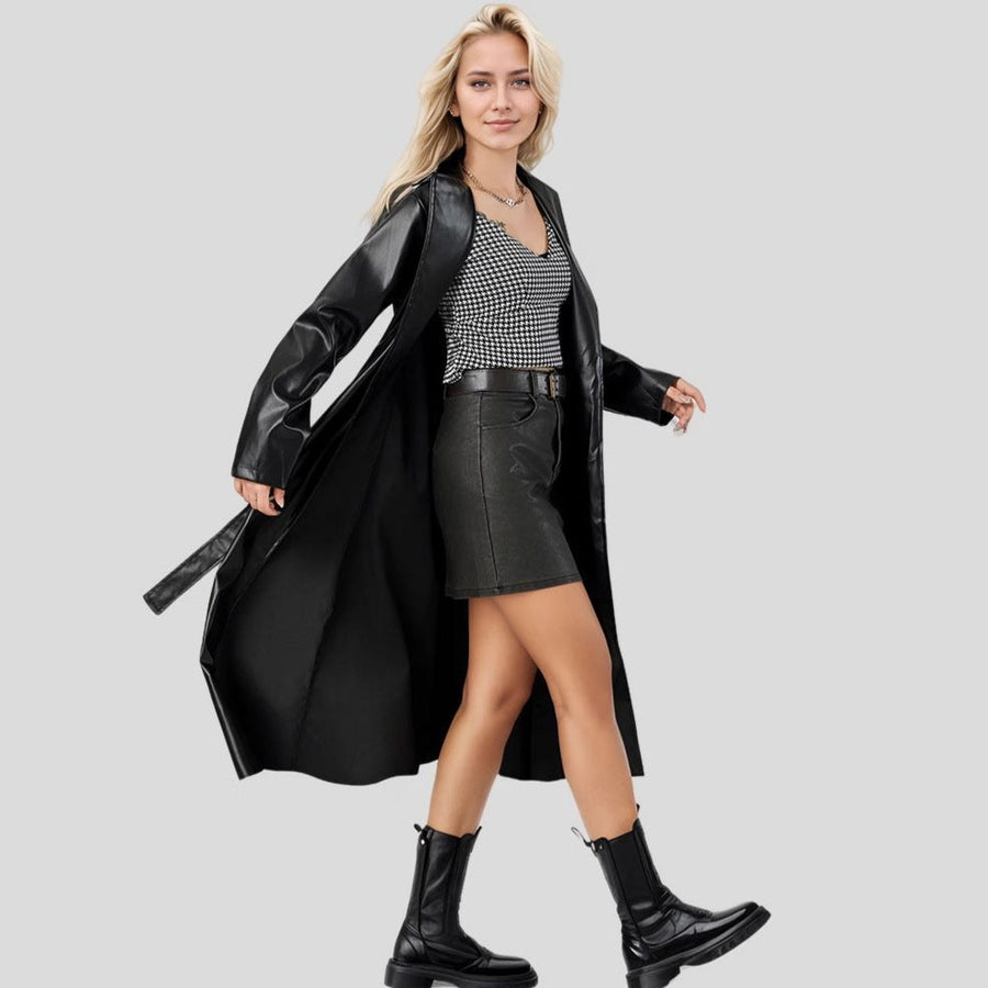 Simone Elegant Leather Trench Coat