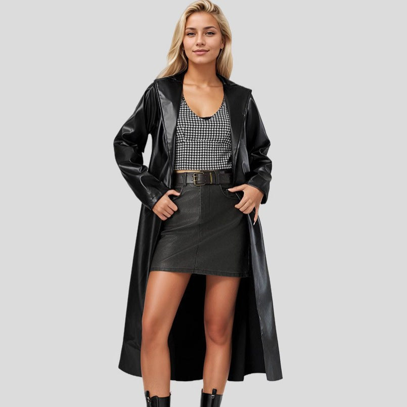 Simone Elegant Leather Trench Coat