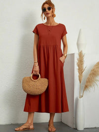 Simone Linen Summer Dress with Pockets in Brown