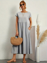 Simone Linen Summer Dress with Pockets in Grey