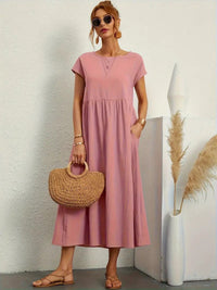 Simone Linen Summer Dress with Pockets in Pink