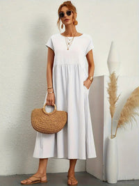 Simone Linen Summer Dress with Pockets in White