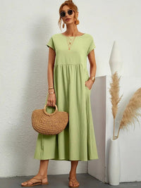 Simone Linen Summer Dress with Pockets in Yellow