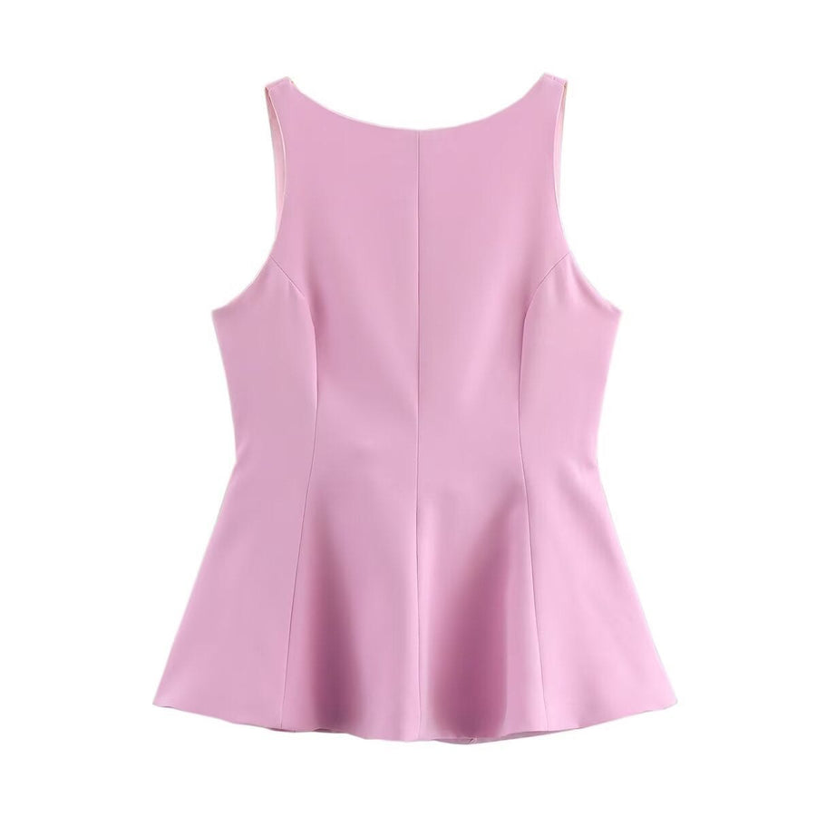 Siri Elegant Top with Sleeveless in Pink