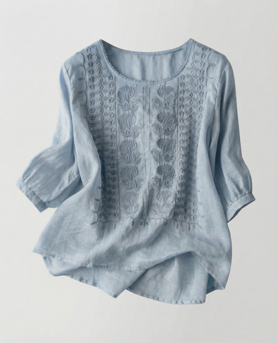 Siri Linen Blouse in Light Blue