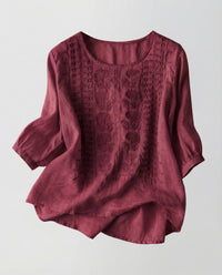 Siri Linen Blouse in Wine Red