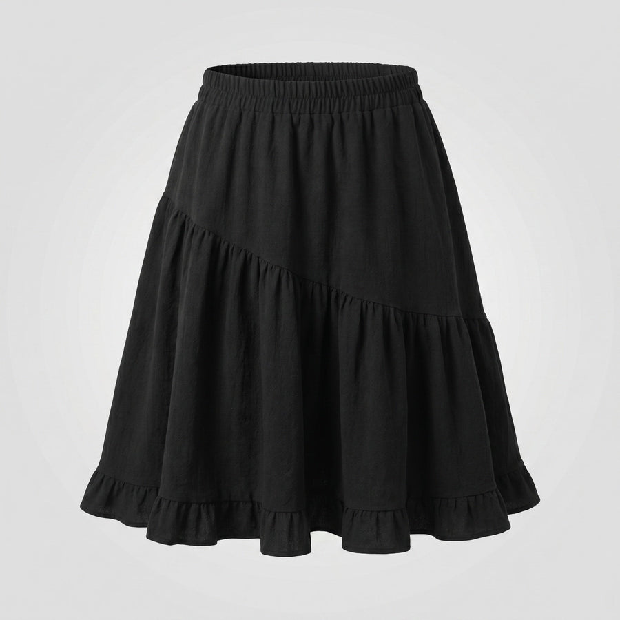 Siri Linen Skirt with Elastic Waist in Black