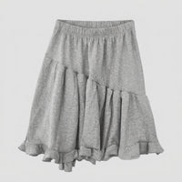 Siri Linen Skirt with Elastic Waist in Dark Grey