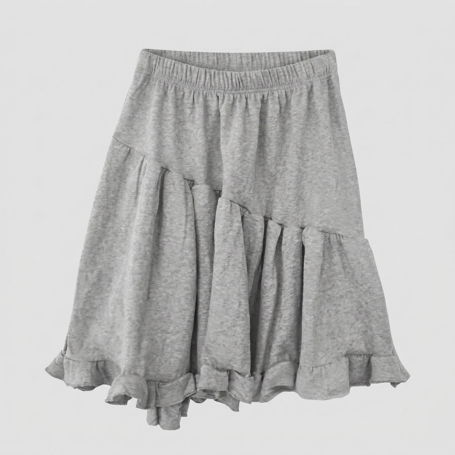 Siri Linen Skirt with Elastic Waist in Dark Grey