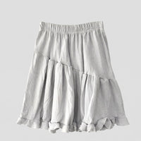 Siri Linen Skirt with Elastic Waist in Light Grey