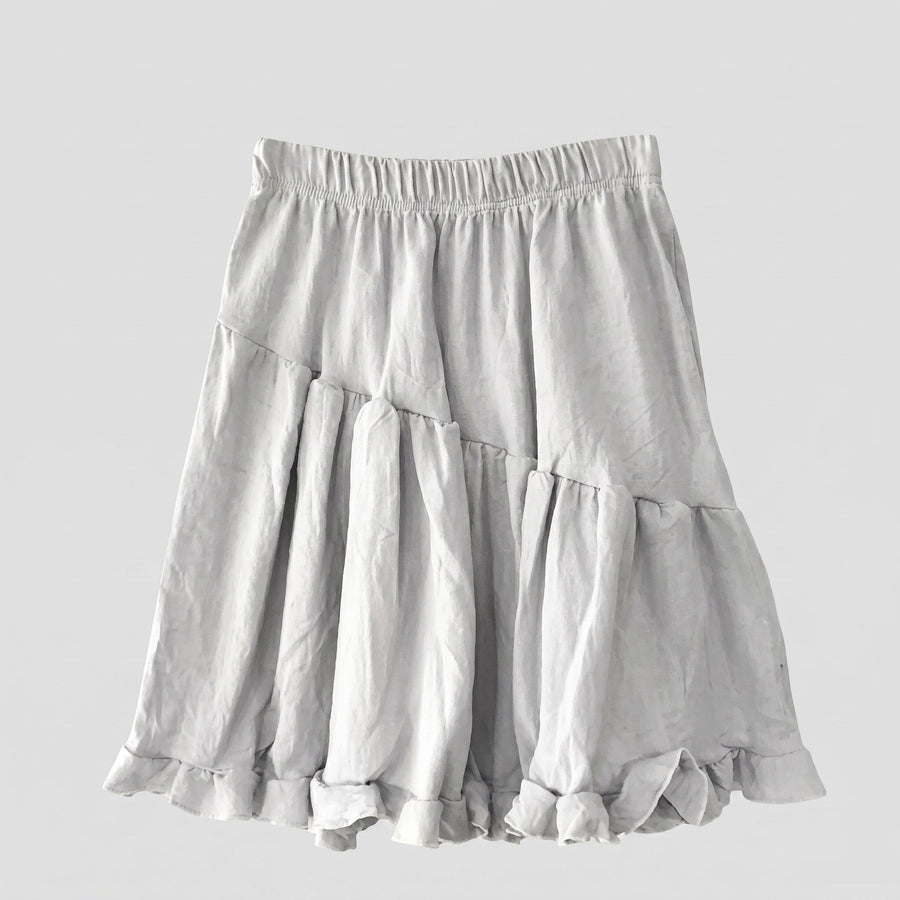 Siri Linen Skirt with Elastic Waist in Light Grey