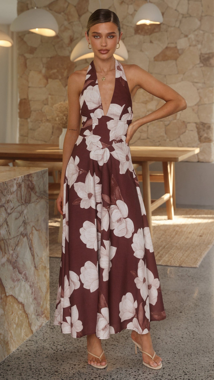 Skye Floral Maxi Dress in Chocolate