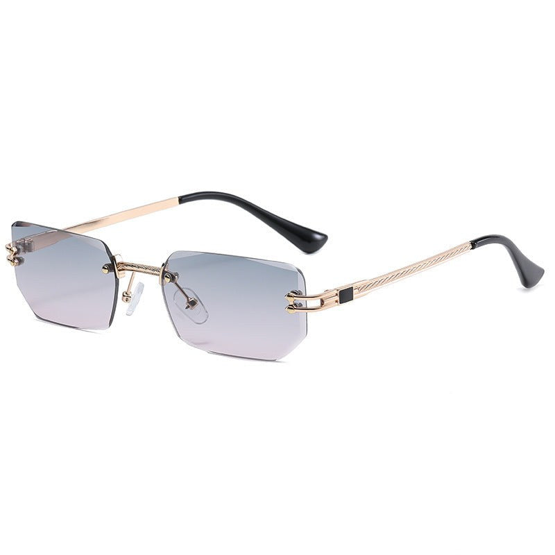 Skye™ Modern Rimless Sunglasses in Gold & Blue