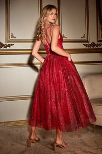 Sleeveless Tea Length Glitter Dress By Ladivine CD996T