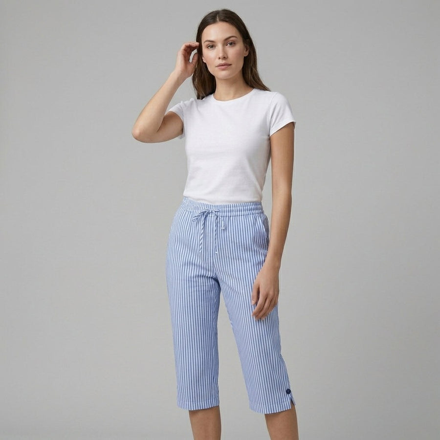 Slena Striped Wide-Leg Pants in Azure