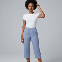 Slena Striped Wide-Leg Pants in Navy