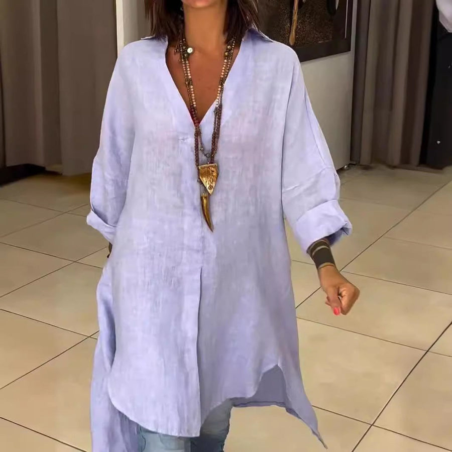 Sloane Airy Linen Blouse with V-Neck