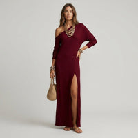 Sloane Cold Shoulder Maxi Dress in Cabernet