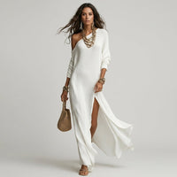 Sloane Cold Shoulder Maxi Dress in Pearl