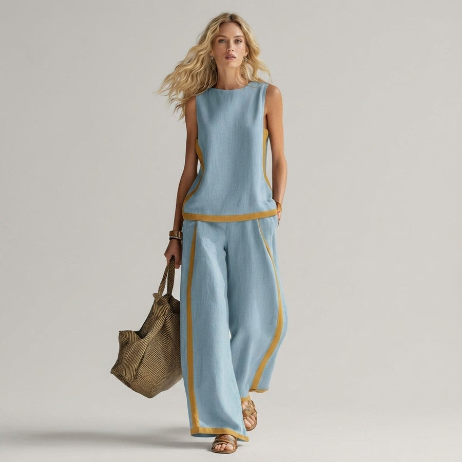 Sloane Contrast Trim Set in Carolina Blue