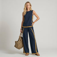 Sloane Contrast Trim Set in Navy Blue