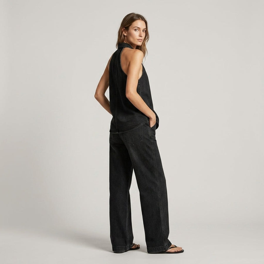 Sloane Halter Wide-Leg Set in Charcoal