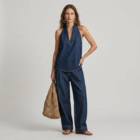 Sloane Halter Wide-Leg Set in Indigo Blue