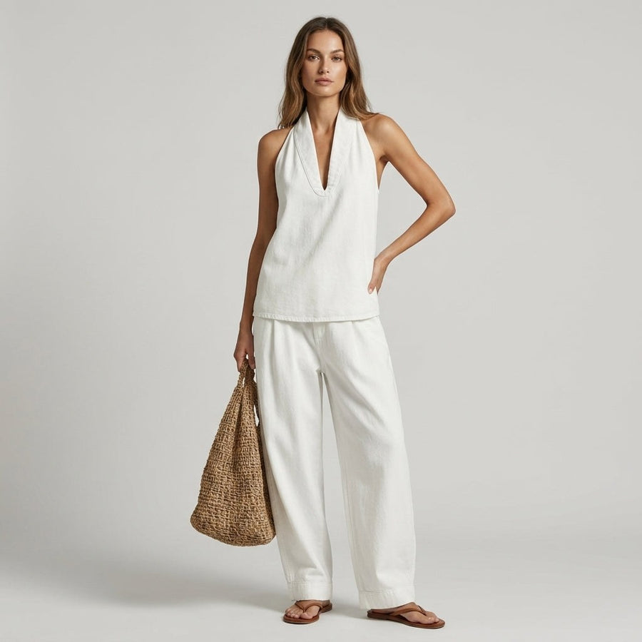 Sloane Halter Wide-Leg Set in Pearl