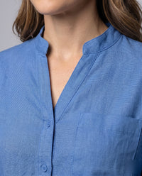 Sloane Relaxed Linen Blouse with Stand Collar and Button Front
