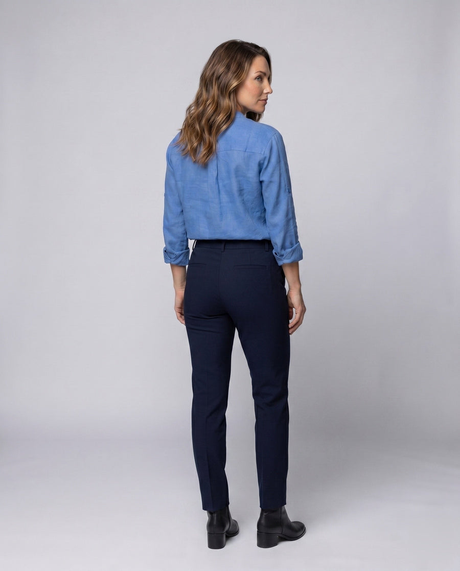 Sloane Relaxed Linen Blouse with Stand Collar and Button Front