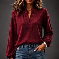 Sloane Ribbed V-Neck Top in Maroon