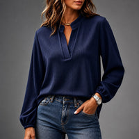 Sloane Ribbed V-Neck Top in Navy Blue