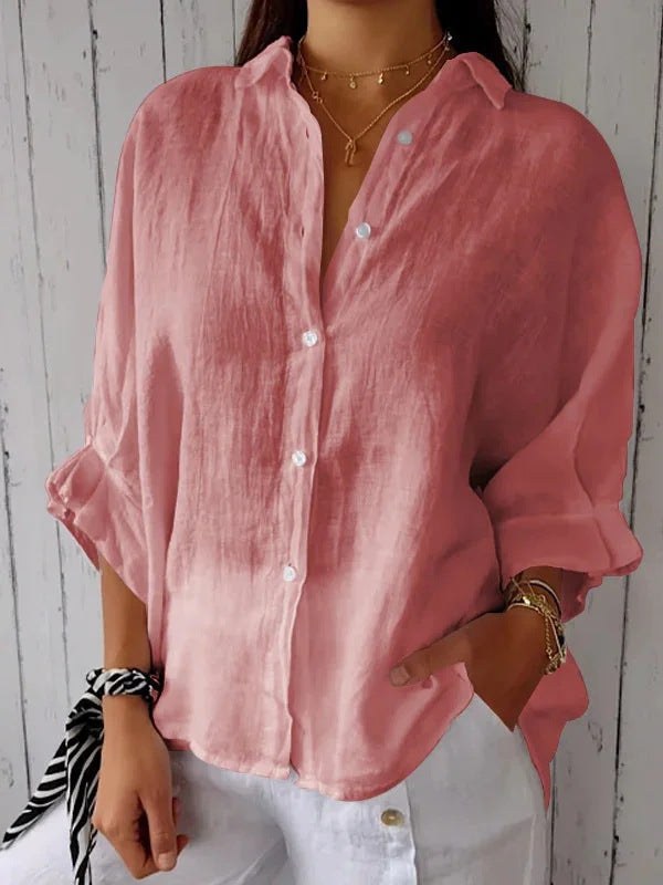 Sofia Airy Linen Blouse with Button Front in Pink