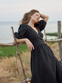 Sofia Casual Linen Dress with Belted and Fitted