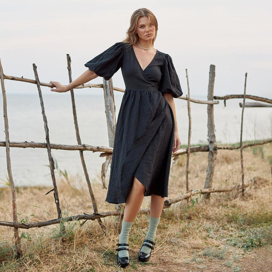 Sofia Casual Linen Dress with Belted and Fitted in White