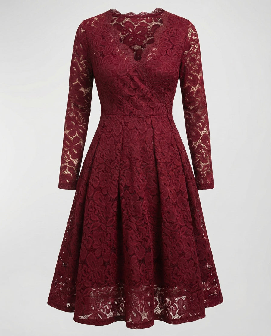 Sofia Elegant Lace Dress in Red